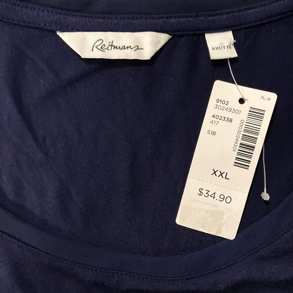 REITMANS NWT Navy blue scoop neck top with sheer sleeves ~ XL 1X XXL 2X shirt - Picture 2 of 16
